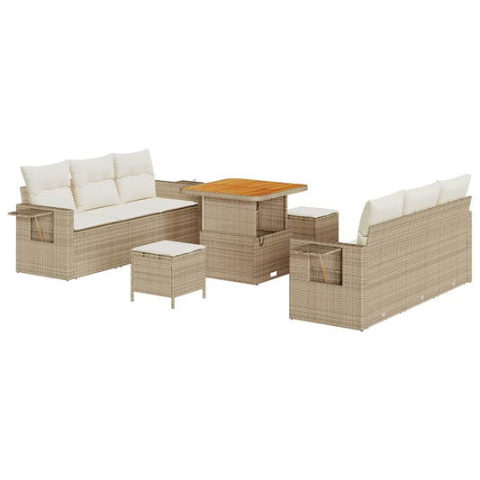 Conjunto de Sofá de Jardim com almofada 9 pcs bege e creme