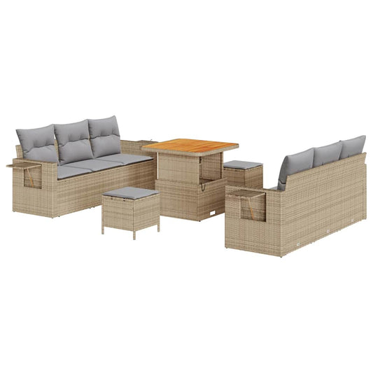Conjunto de Sofá de Jardim Manual 9 pcs bege e cinzento claro
