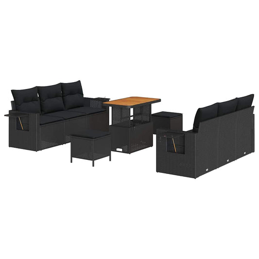 Conjunto de Sofá de Jardim com almofada Manual 9 pcs Preto