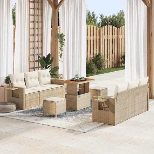 Conjunto de Sofá de Jardim com almofada 9 pcs bege e creme