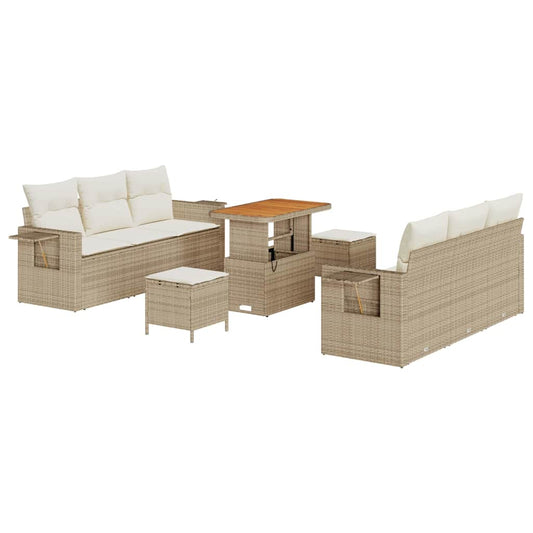 Conjunto de Sofá de Jardim com almofada 9 pcs bege e creme
