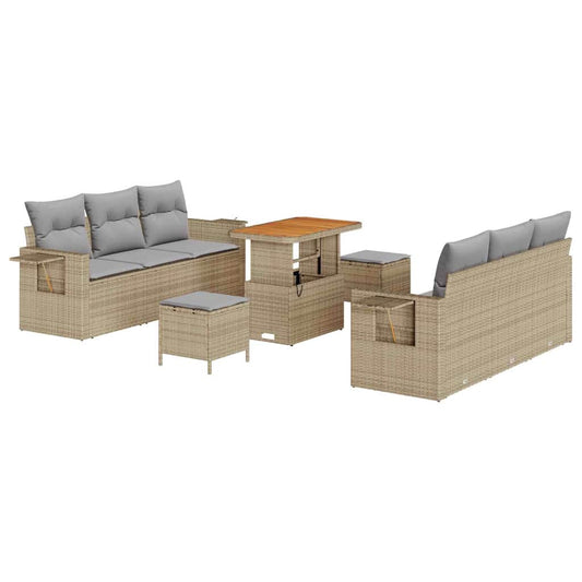 Conjunto de Sofá de Jardim Manual 9 pcs bege e cinzento claro