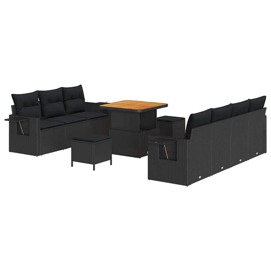 Conjunto de Sofá de Jardim com almofada Manual 10 pcs Preto