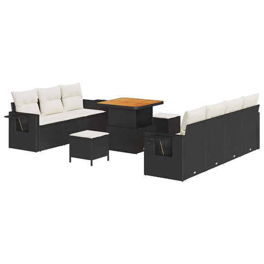 Conjunto de Sofá de Jardim com almofada 10 pcs Preto e creme
