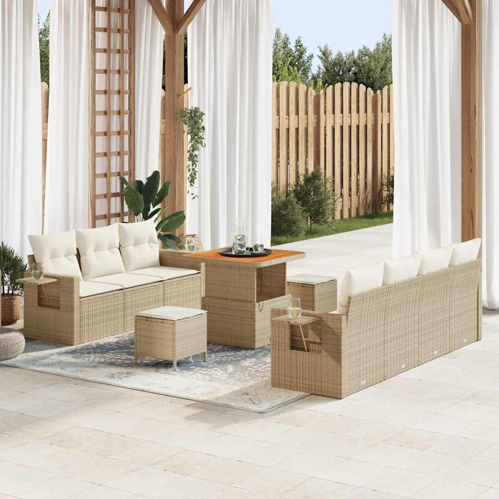 Conjunto de Sofá de Jardim com almofada 10 pcs bege e creme