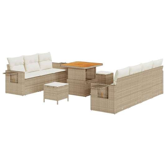 Conjunto de Sofá de Jardim com almofada 10 pcs bege e creme