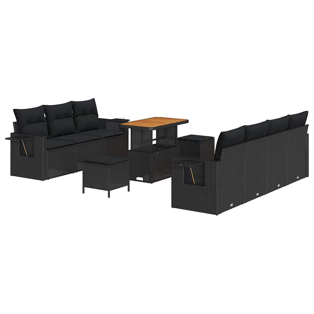 Conjunto de Sofá de Jardim com almofada 10 pcs Preto