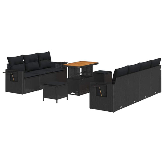Conjunto de Sofá de Jardim com almofada 10 pcs Preto