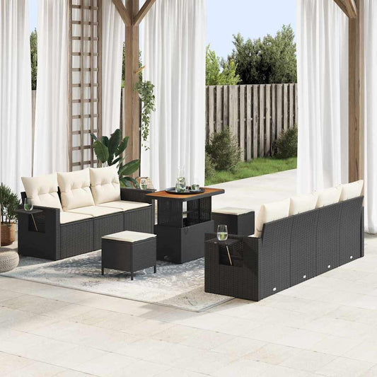 Conjunto de Sofá de Jardim com almofada 10 pcs Preto e creme