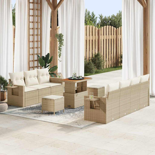 Conjunto de Sofá de Jardim com almofada 10 pcs bege e creme