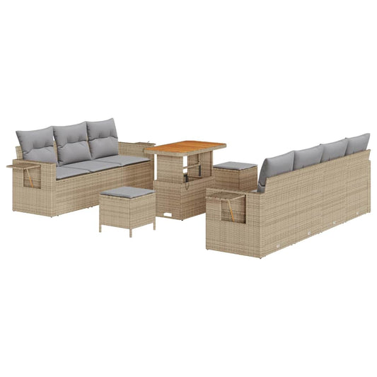 Conjunto de Sofá de Jardim Manual 10 pcs bege e cinzento claro