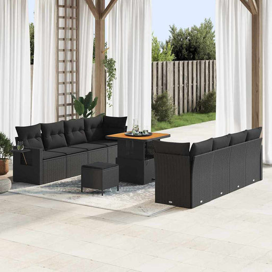 Conjunto de Sofá de Jardim Manual 11 pcs Preto 80 x 80 x 71 cm