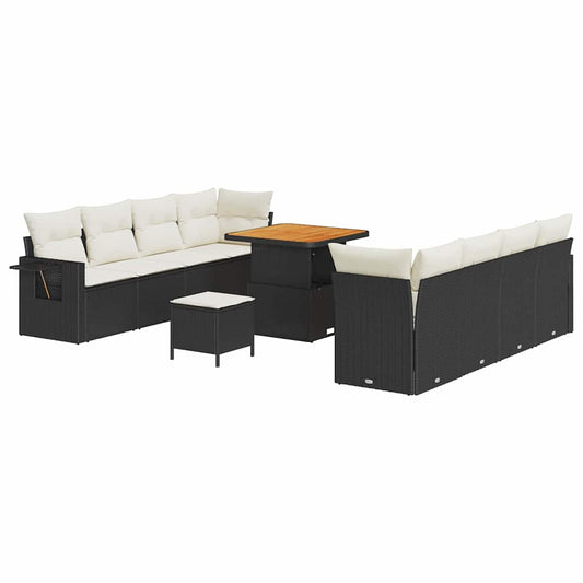 Conjunto de Sofá de Jardim 11 pcs Preto e creme 80 x 80 x 71 cm