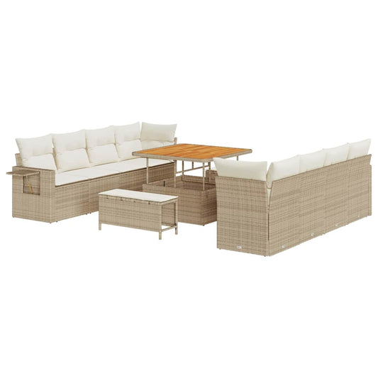 Conjunto de Sofá de Jardim com almofada 11 pcs bege e creme