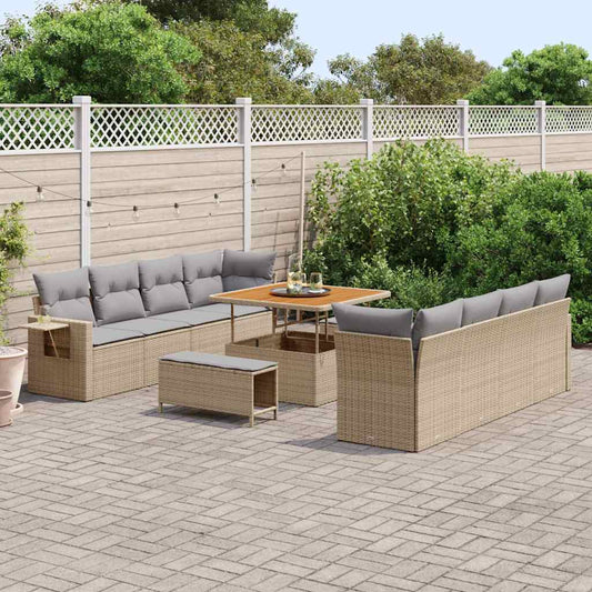 Conjunto de Sofá de Jardim Manual 11 pcs bege e cinzento claro