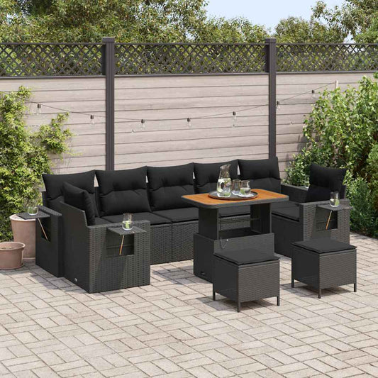 Conjunto de Sofá de Jardim Manual 10 pcs Preto 90 x 55 x 71 cm