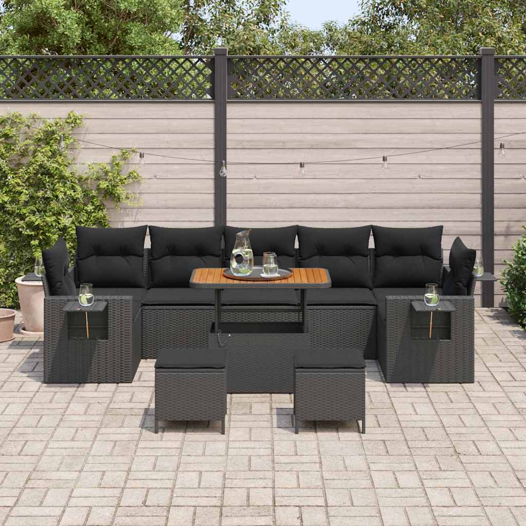 Conjunto de Sofá de Jardim Manual 10 pcs Preto 90 x 55 x 71 cm