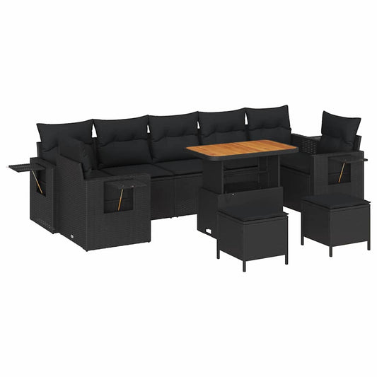 Conjunto de Sofá de Jardim Manual 10 pcs Preto 90 x 55 x 71 cm