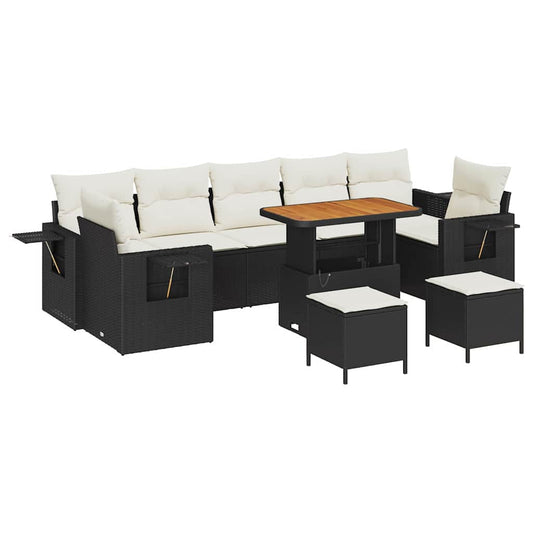 Conjunto de Sofá de Jardim 10 pcs Preto e creme 90 x 55 x 71 cm