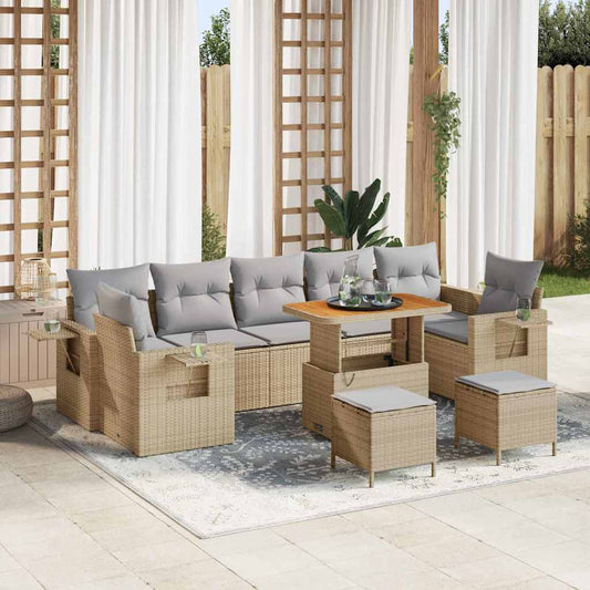 Conjunto de Sofá de Jardim Manual 10 pcs bege e cinzento claro
