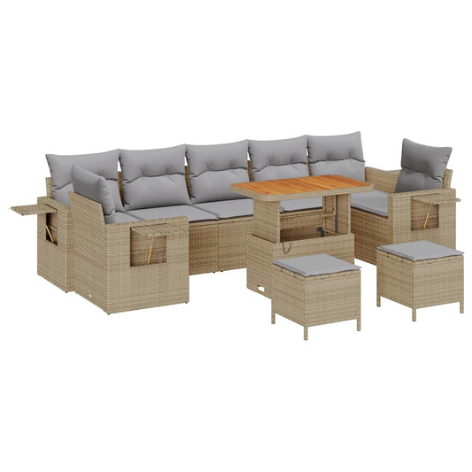 Conjunto de Sofá de Jardim Manual 10 pcs bege e cinzento claro