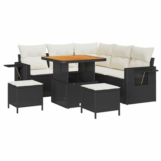 Conjunto de Sofá de Jardim 8 pcs Preto e creme 80 x 80 x 71 cm