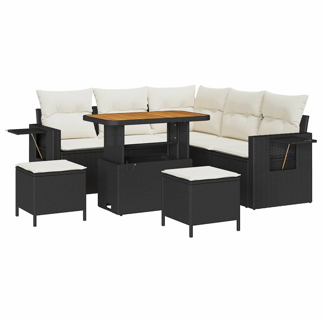 Conjunto de Sofá de Jardim 8 pcs Preto e creme 90 x 55 x 71 cm