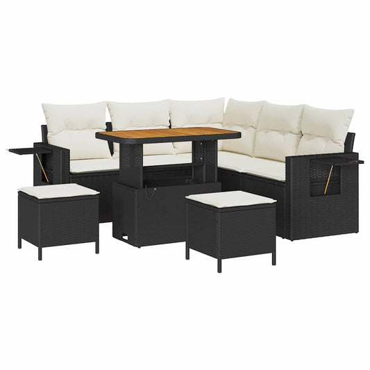 Conjunto de Sofá de Jardim 8 pcs Preto e creme 90 x 55 x 71 cm