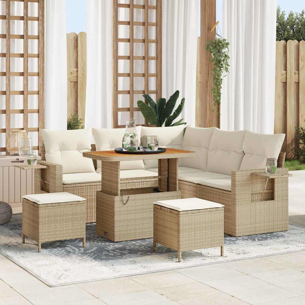 Conjunto de Sofá de Jardim 8 pcs bege e creme 90 x 55 x 71 cm
