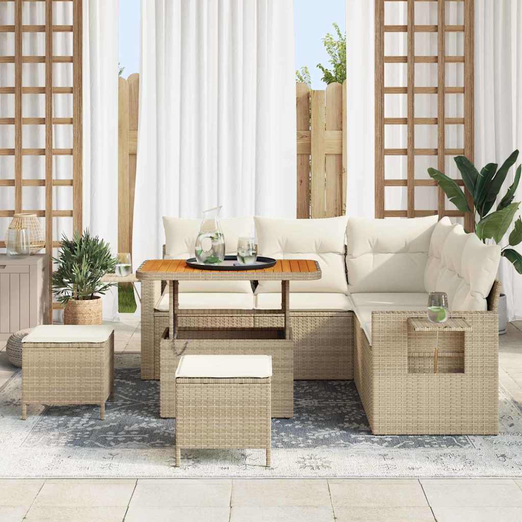Conjunto de Sofá de Jardim 8 pcs bege e creme 90 x 55 x 71 cm