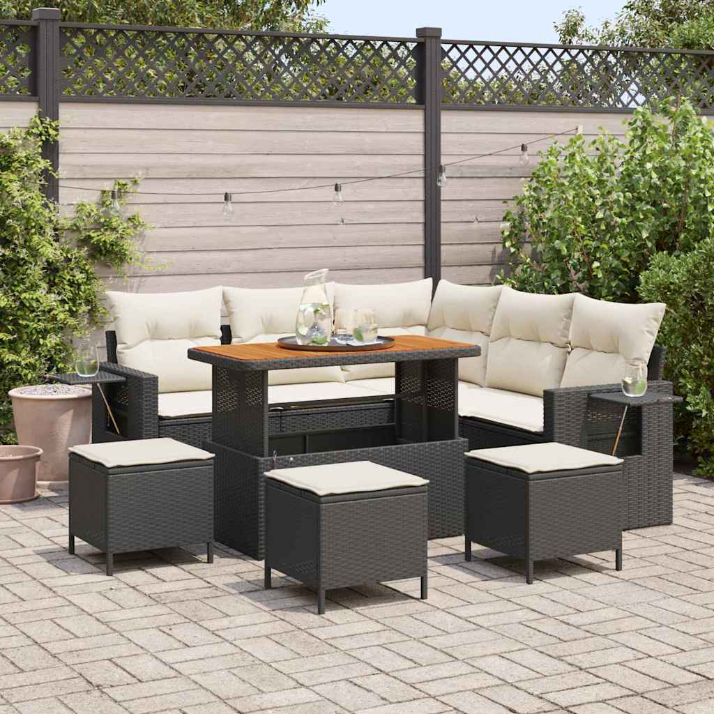 Conjunto de Sofá de Jardim 9 pcs Preto e creme 110 x 55 x 71 cm