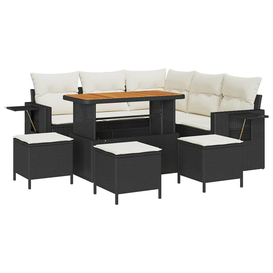 Conjunto de Sofá de Jardim 9 pcs Preto e creme 110 x 55 x 71 cm