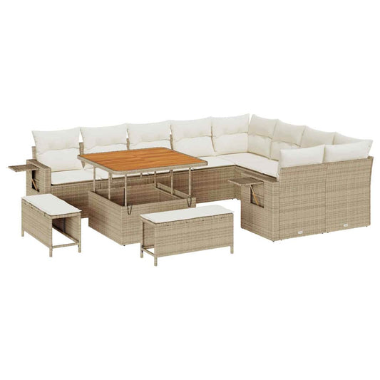 Conjunto de Sofá de Jardim com almofada 12 pcs bege e creme