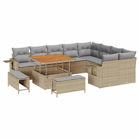 Conjunto de Sofá de Jardim Manual 12 pcs bege e cinzento claro