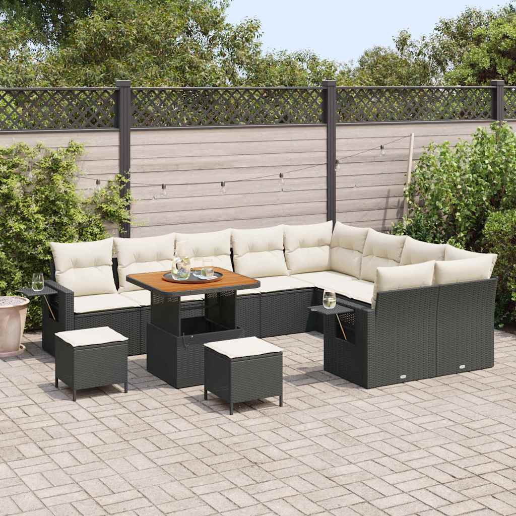 Conjunto de Sofá de Jardim 12 pcs Preto e creme 80 x 80 x 71 cm