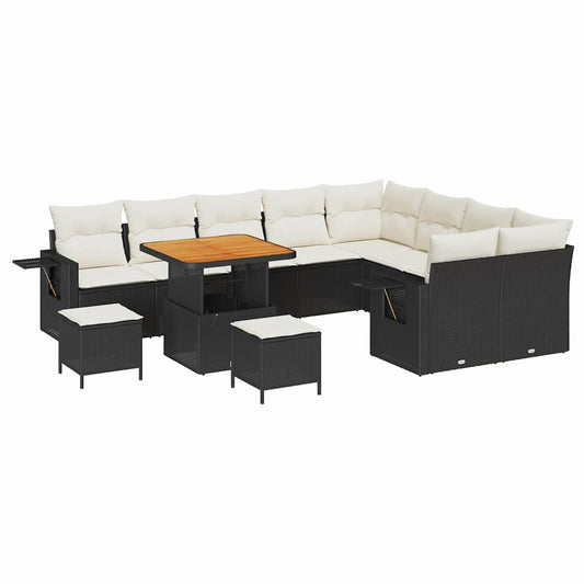 Conjunto de Sofá de Jardim 12 pcs Preto e creme 80 x 80 x 71 cm