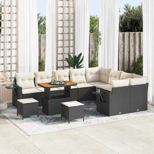 Conjunto de Sofá de Jardim 12 pcs Preto e creme 90 x 55 x 71 cm