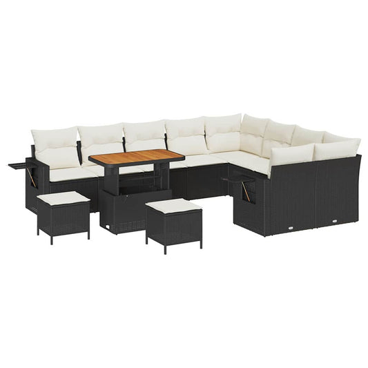 Conjunto de Sofá de Jardim 12 pcs Preto e creme 90 x 55 x 71 cm