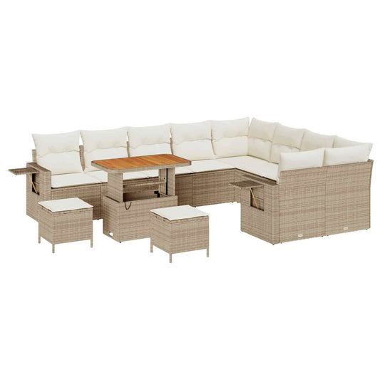 Conjunto de Sofá de Jardim 12 pcs bege e creme 90 x 55 x 71 cm