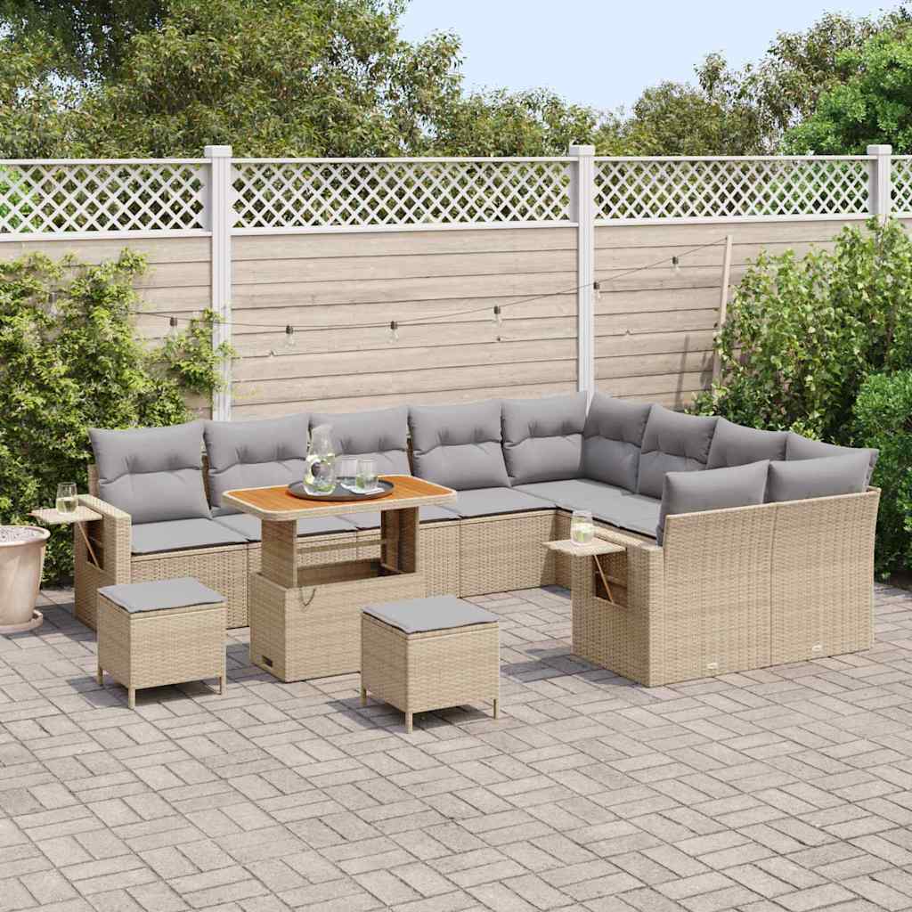 Conjunto de Sofá de Jardim 12 pcs bege e cinzento claro