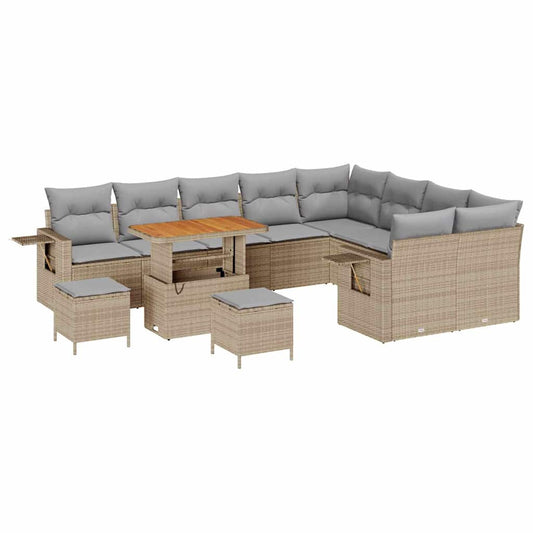 Conjunto de Sofá de Jardim 12 pcs bege e cinzento claro