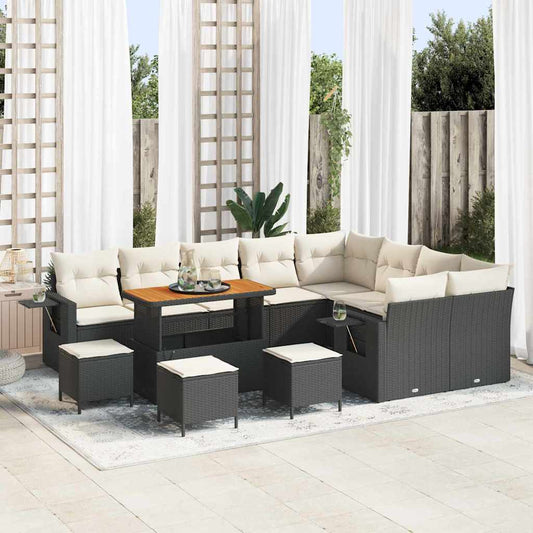 Conjunto de Sofá de Jardim com almofada 13 pcs Preto e creme