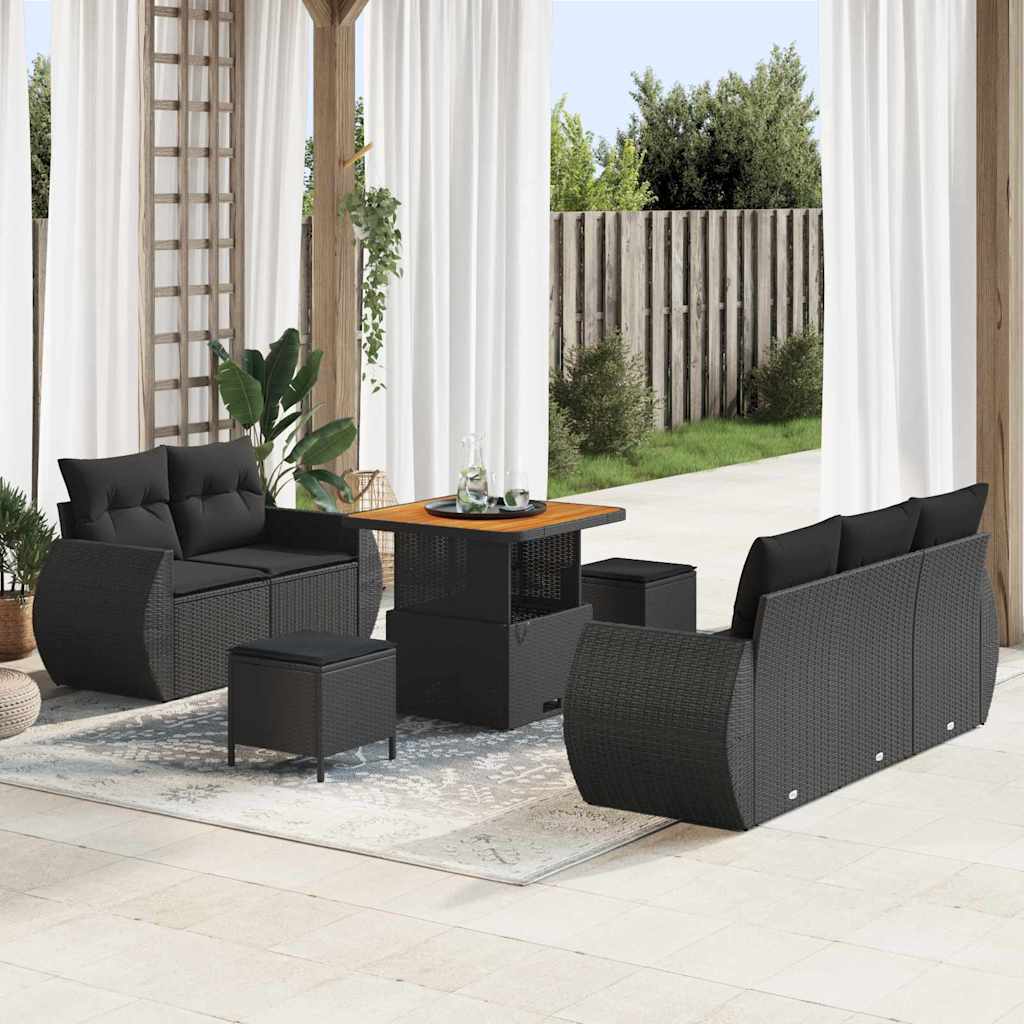 Conjunto de Sofá de Jardim Manual 8 pcs Preto 80 x 80 x 71 cm