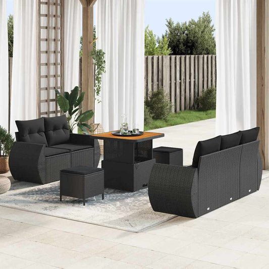 Conjunto de Sofá de Jardim Manual 8 pcs Preto 80 x 80 x 71 cm