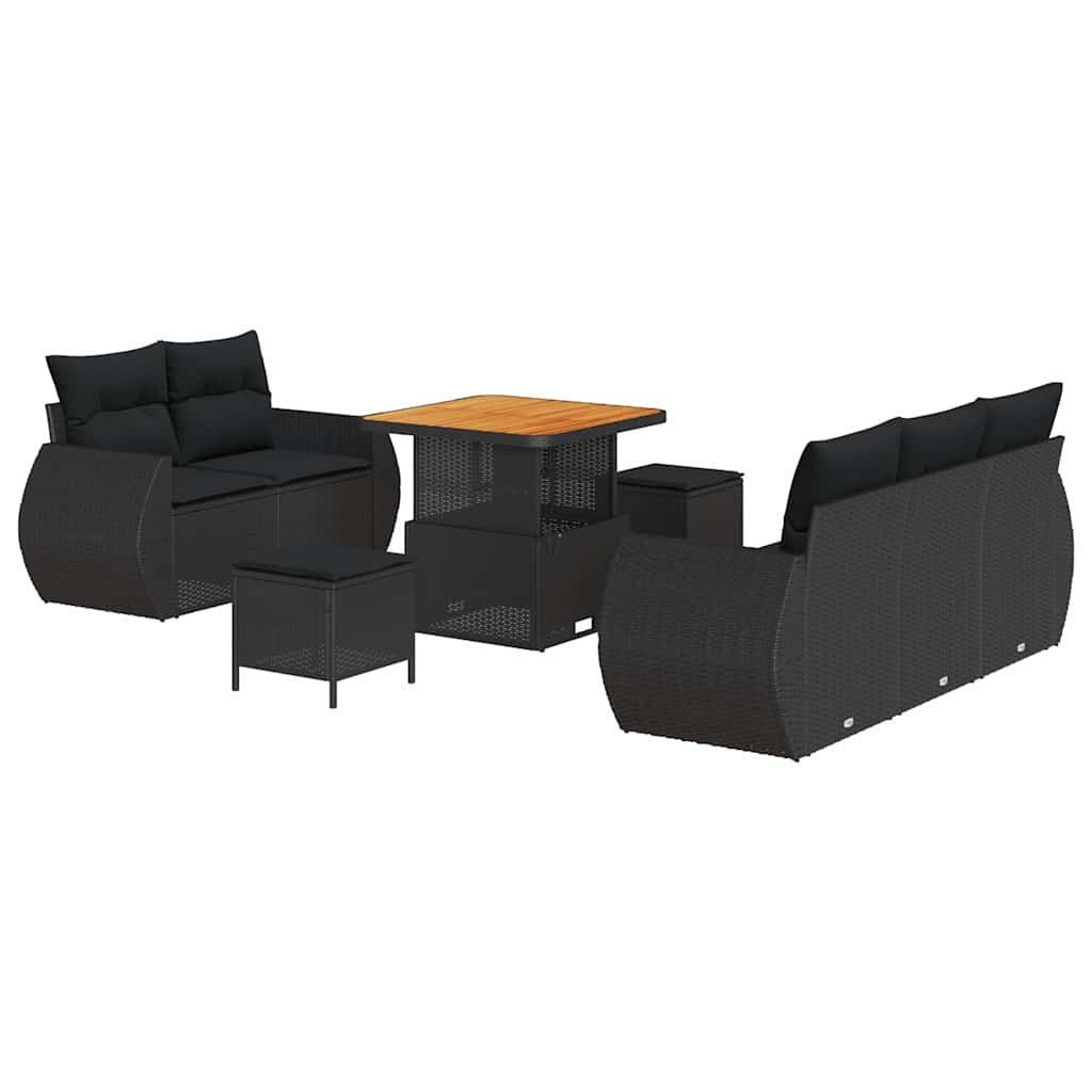 Conjunto de Sofá de Jardim Manual 8 pcs Preto 80 x 80 x 71 cm