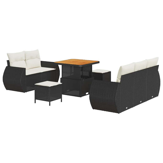 Conjunto de Sofá de Jardim 8 pcs Preto e creme 80 x 80 x 71 cm
