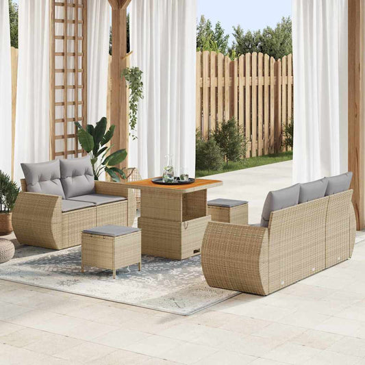 Conjunto de Sofá de Jardim Manual 8 pcs bege e cinzento claro