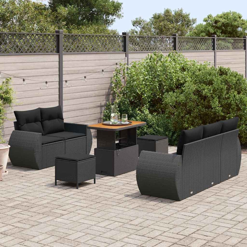 Conjunto de Sofá de Jardim Manual 8 pcs Preto 90 x 55 x 71 cm