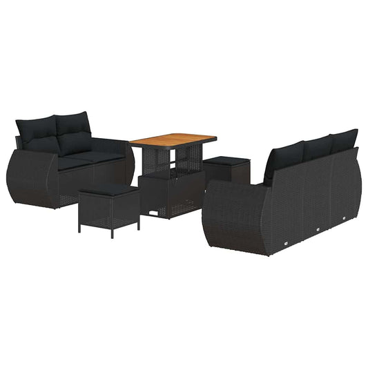 Conjunto de Sofá de Jardim Manual 8 pcs Preto 90 x 55 x 71 cm