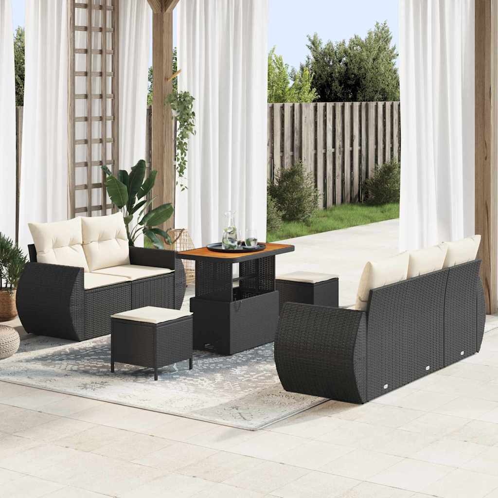 Conjunto de Sofá de Jardim 8 pcs Preto e creme 90 x 55 x 71 cm